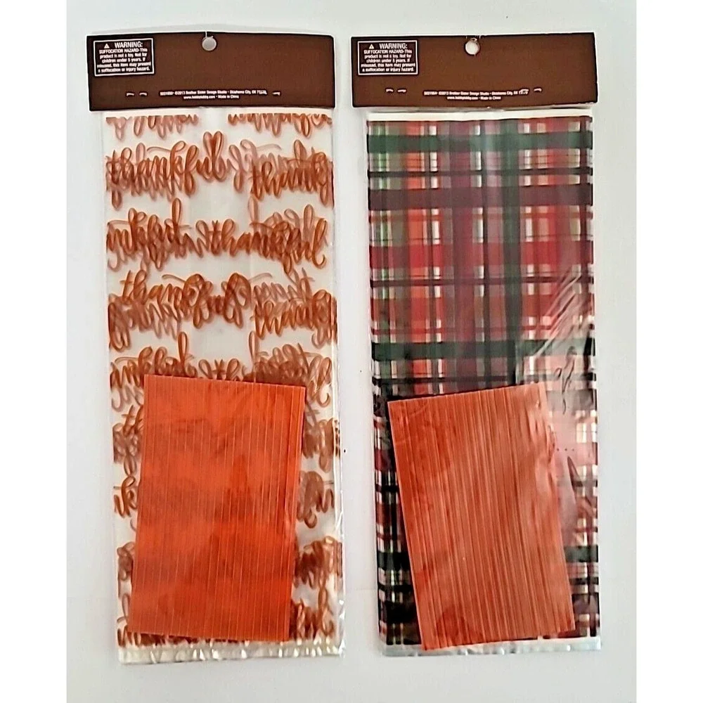 Set of 2: 20ea Fall Thankful+Plaid Treat Bag Sack Gift Bags Thanksgiving 4